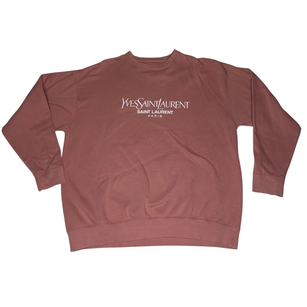 Yves Saint Laurent Sweatshirt Womens XL Pink Cotton Fleece Logo YSL Paris Top